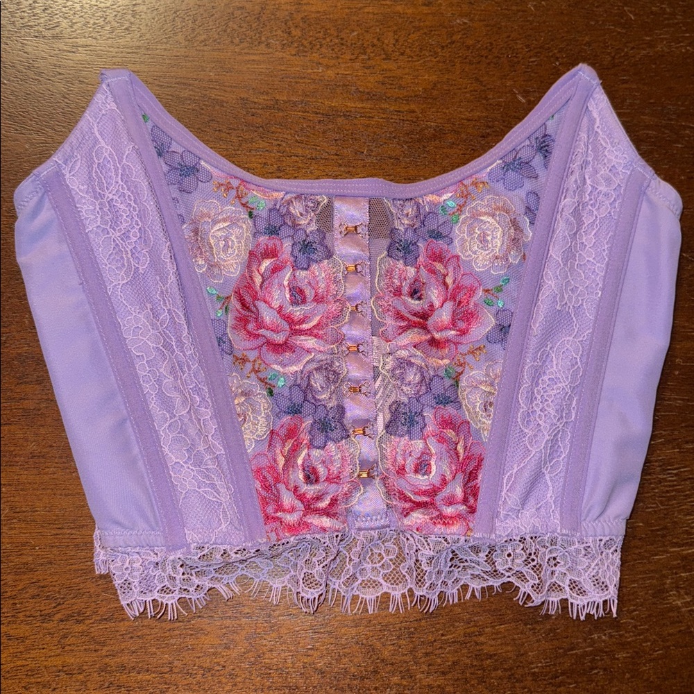Victoria's Secret Dream Angel Lavender Floral Lace Bustier Sz Small EUC - Picture 6 of 16